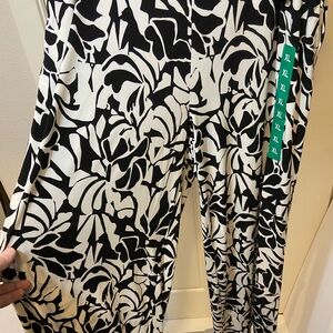 Three Dots Black & White Abstract Print Wide-Leg Pants – XL (NWT)